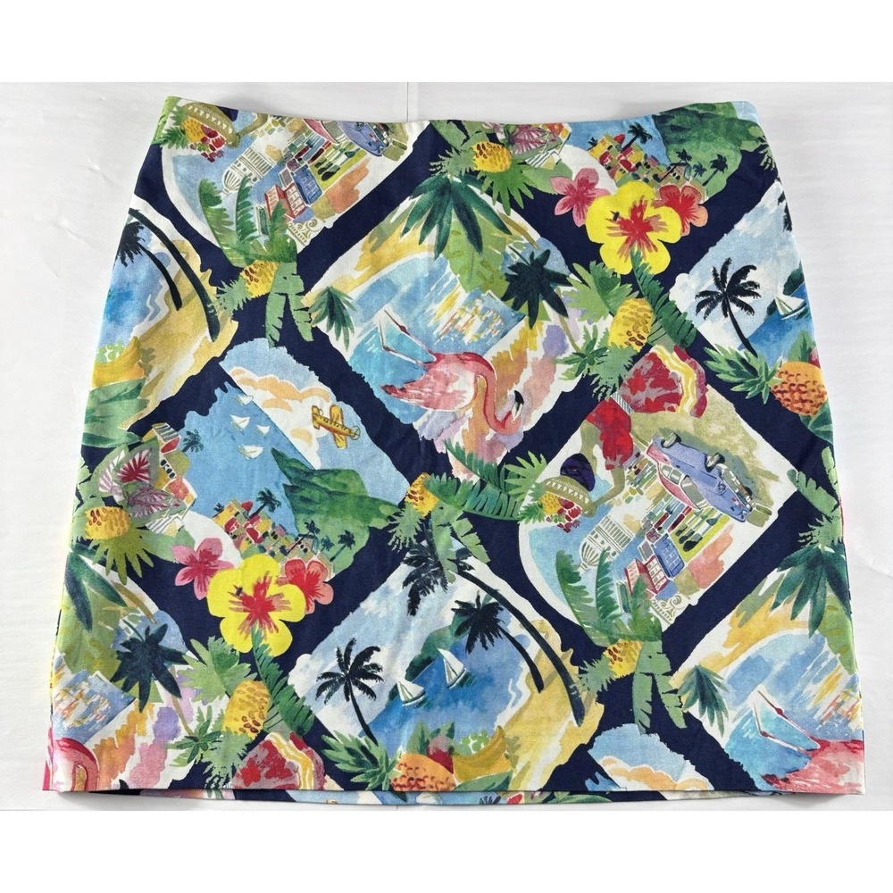 Talbots Summer Flamingo Tropical Novelty Print Pencil Skirt Women's Size 14